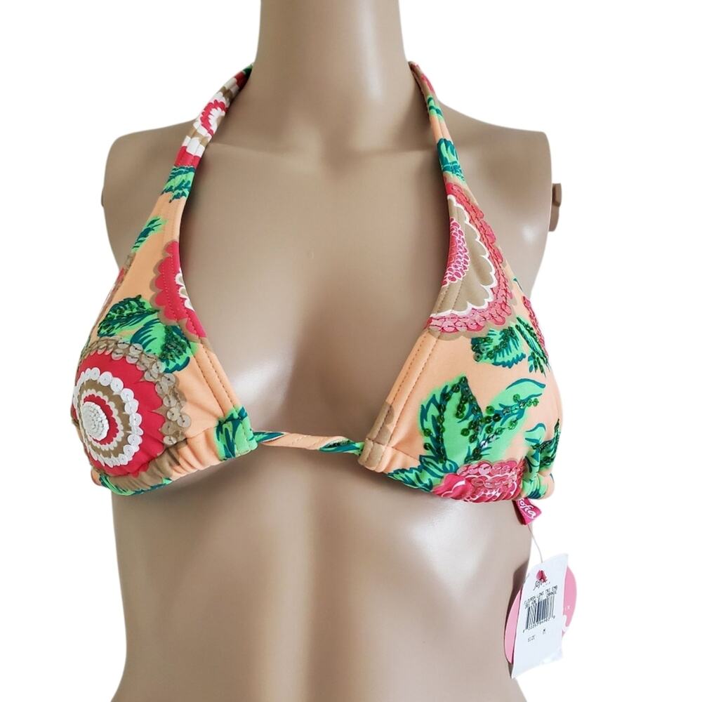 NWT Sofia By Vix Vintage Floral Sequin Beaded Triangle Bikini Top (M)